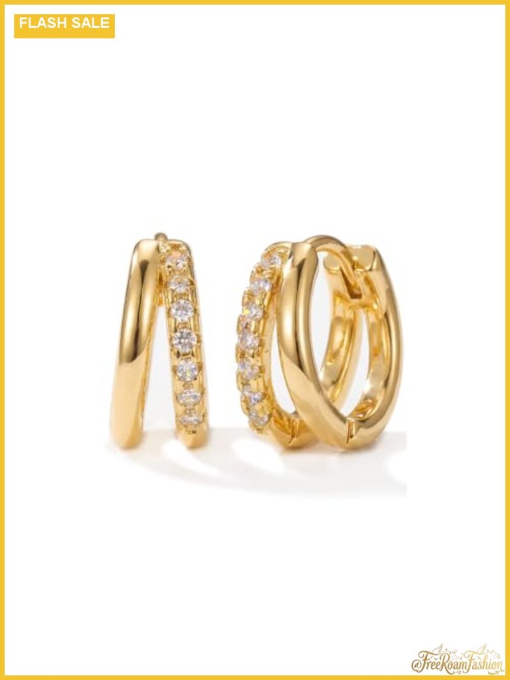 14K Yellow Gold Plated Brass Huggie Hoop Earrings with CZ Diamonds for Women -